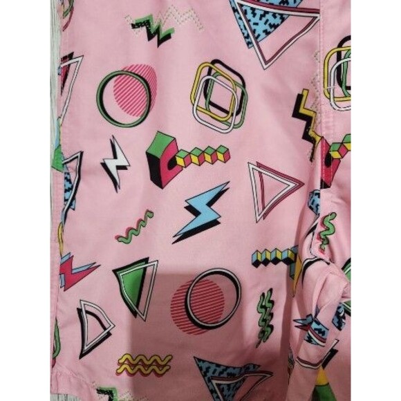 Mens Swim Trunks Medium Pink Geometric Shapes Drawstring Pockets Elastic Waist - Picture 4 of 6
